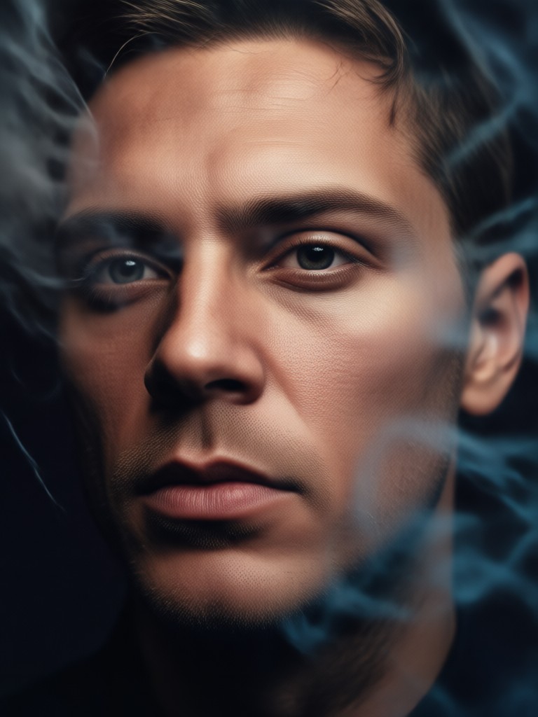 Monochrome portrait with intense smoke contrast