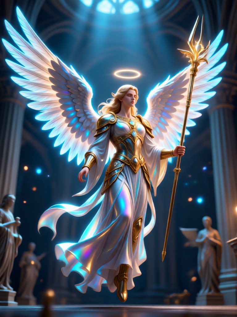 Realistic angel with detailed feather wings