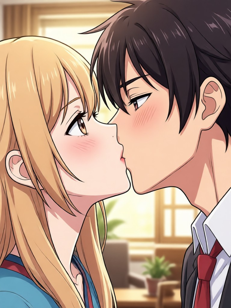Mobile app interface for anime kiss video generator