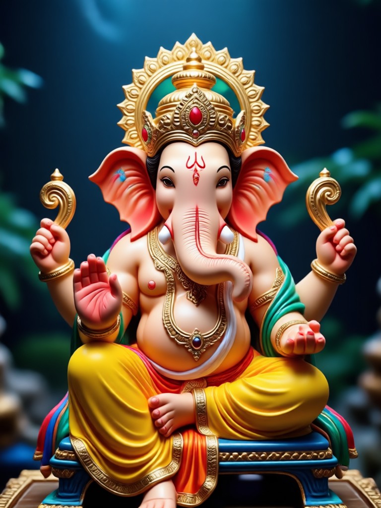 Sutil sonrisa en murti de Ganesha creada con IA