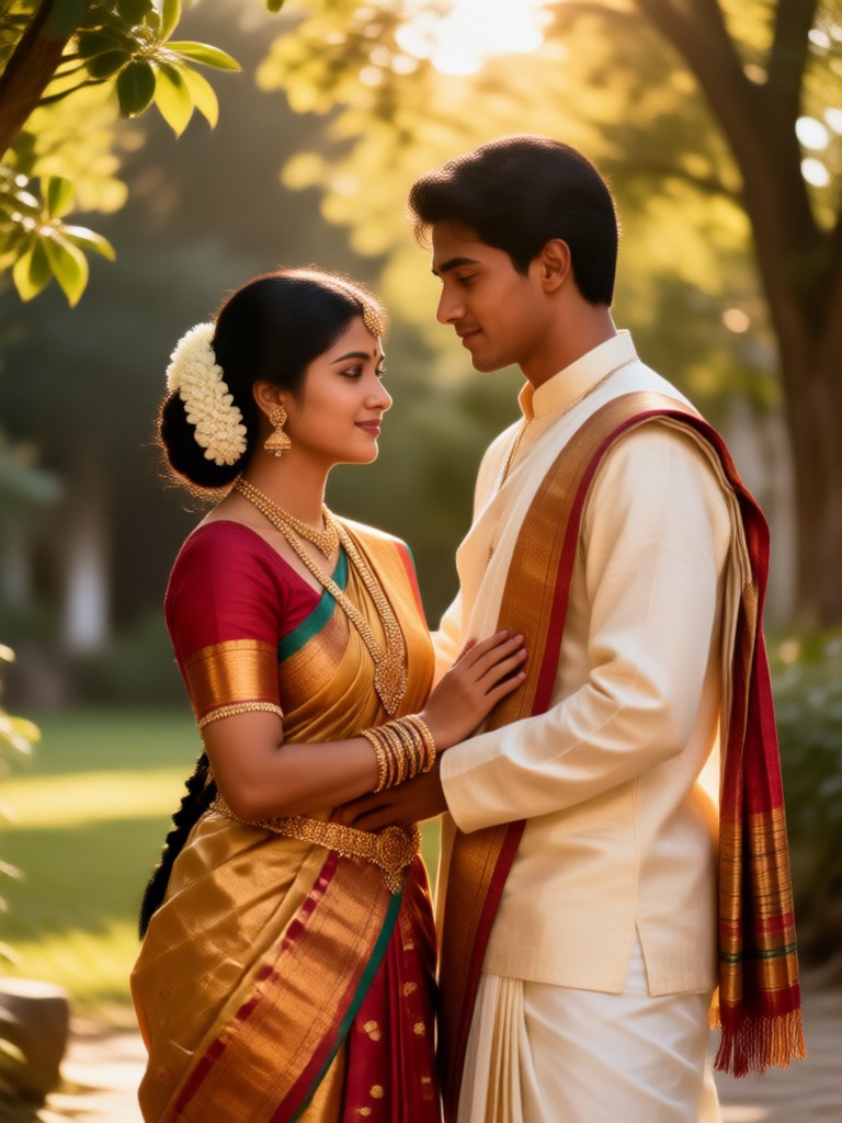Retrato clásico sentado de pareja tamil
