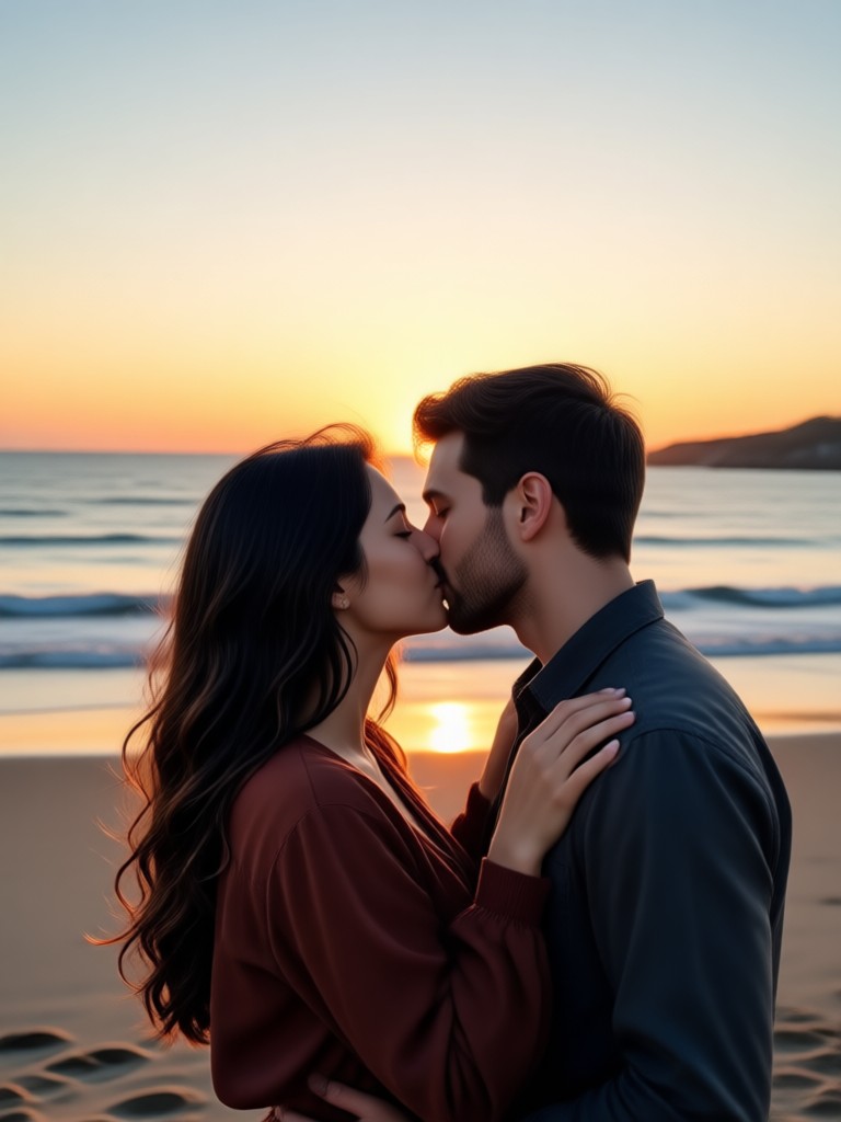 Virtual tender kiss video sunset backdrop