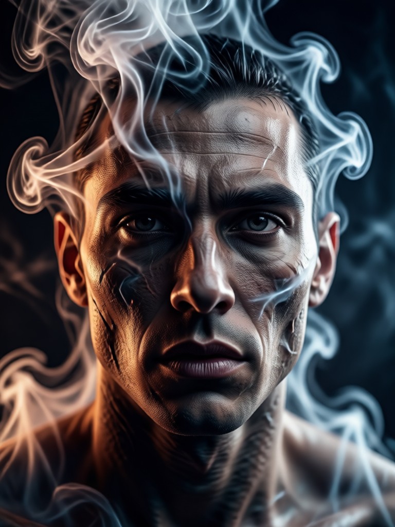 Monochrome smoke portrait art
