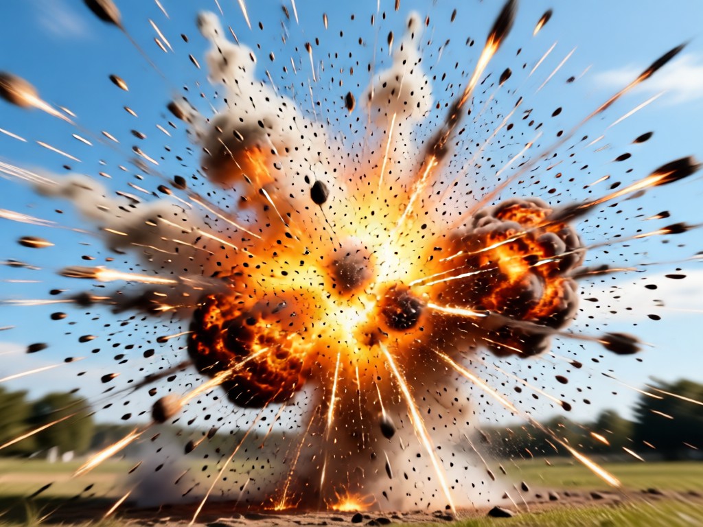 Photo enhanced with flying debris and a shockwave effect