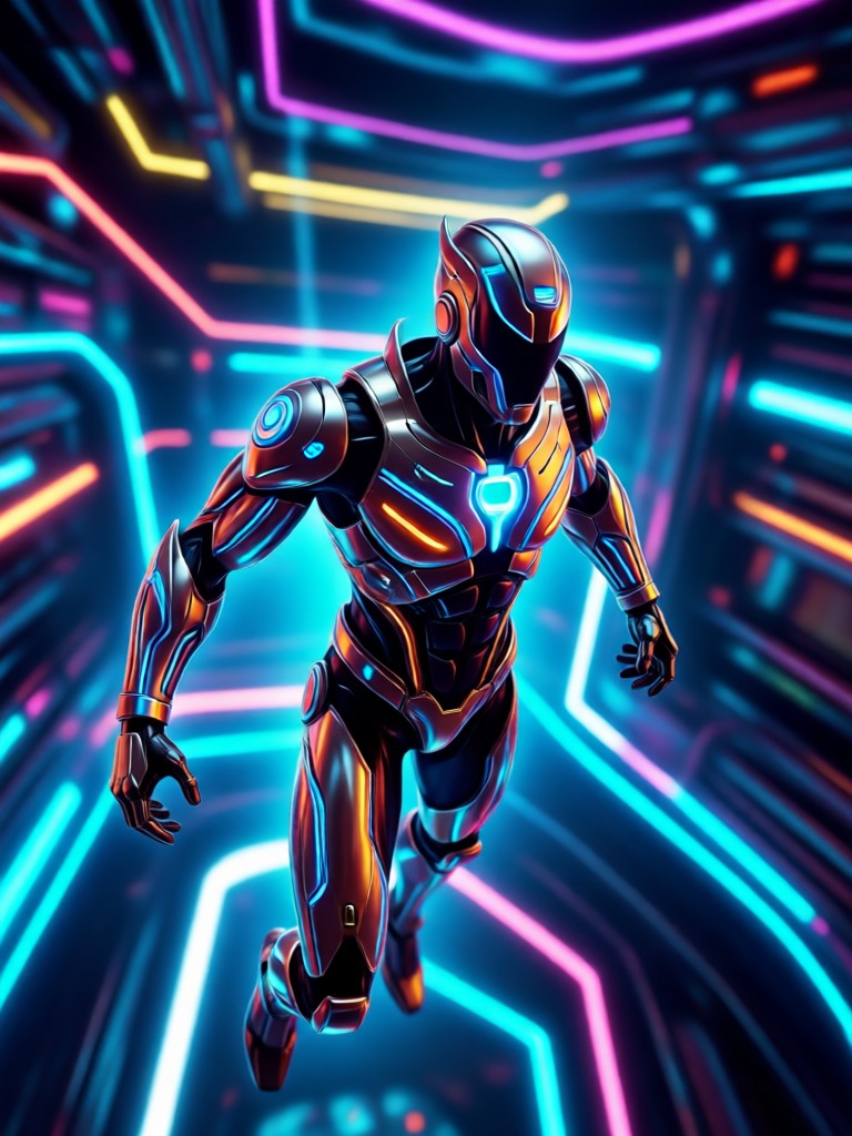 Superhero style AI action hero launching into flight