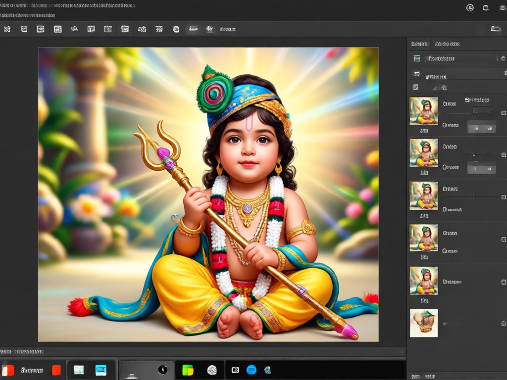 Baby Krishna with divine background and aura effects