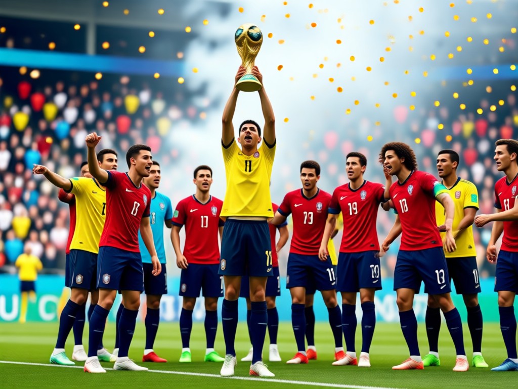 Comparison between basic photo and AI enhanced World Cup celebration