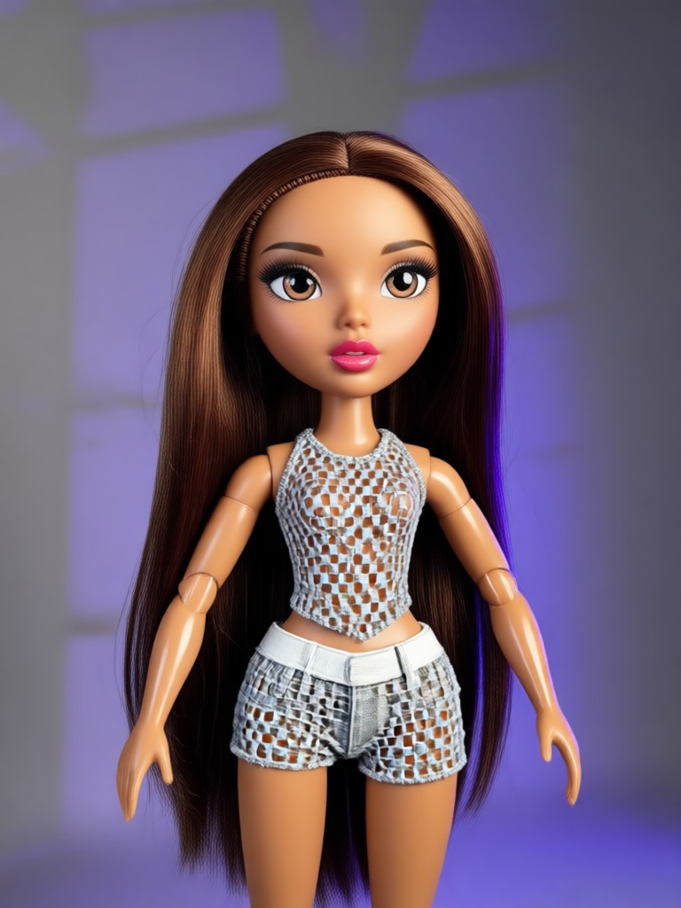 AI Bratz doll with pink hair and glitter makeup