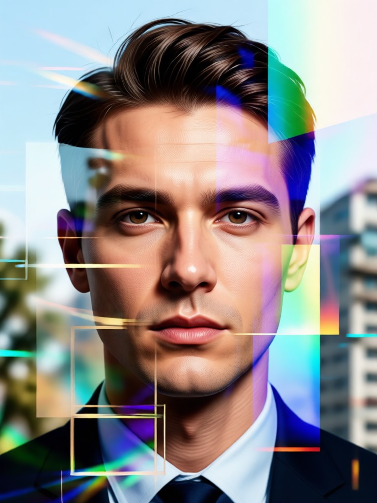 Futuristic skyscraper AI portrait blend