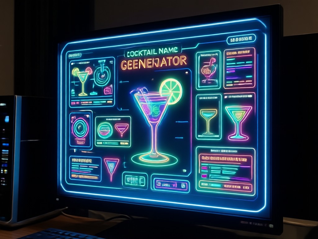 A complete AI-generated cocktail menu with themed names