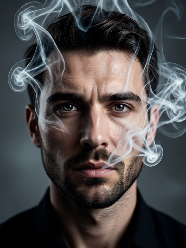 Ethereal portrait with white wispy smoke
