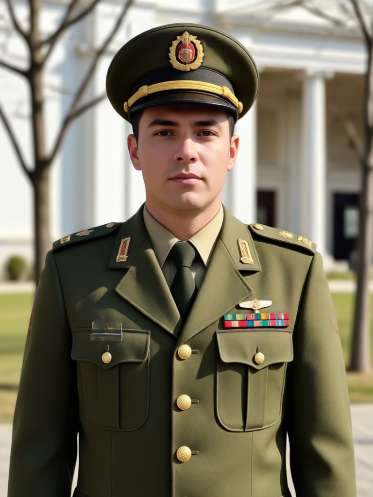 Army photo editor with beret and insignia