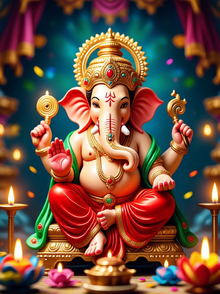 AI generated Ganpati greeting card with modak