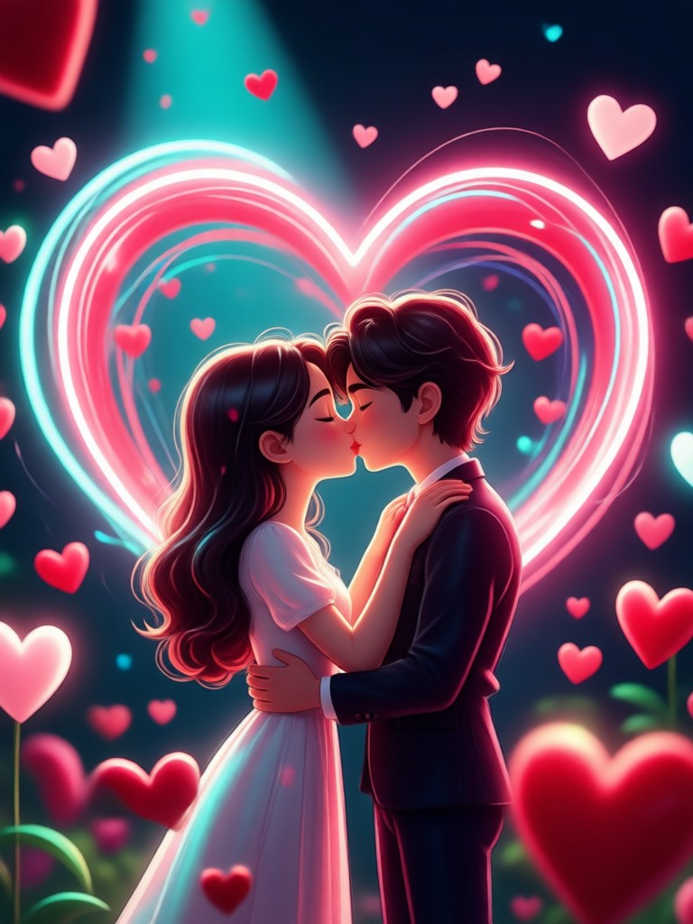 Romantic couple AI kiss video