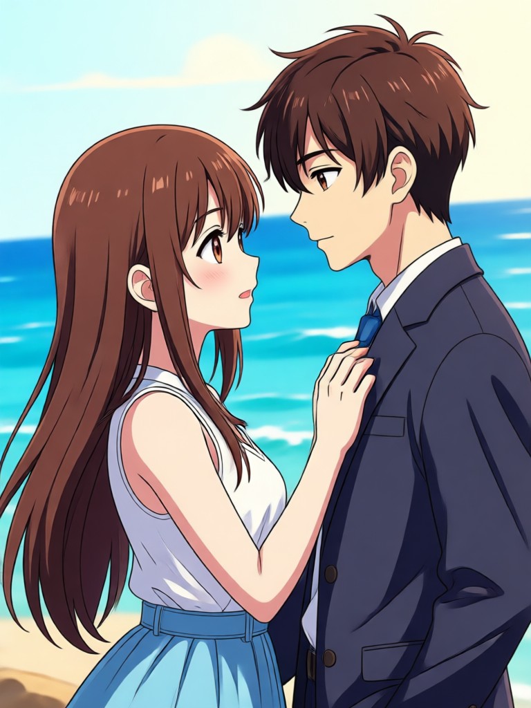 Romantic anime couple under cherry blossoms