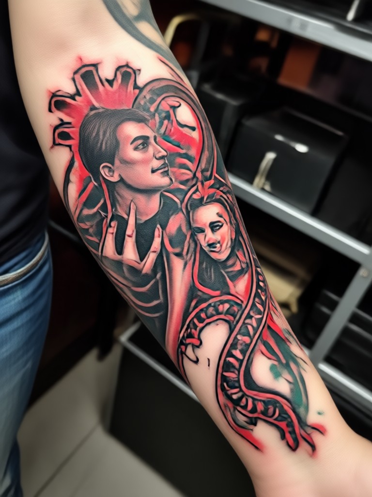 Traditional rose and dagger tattoo
