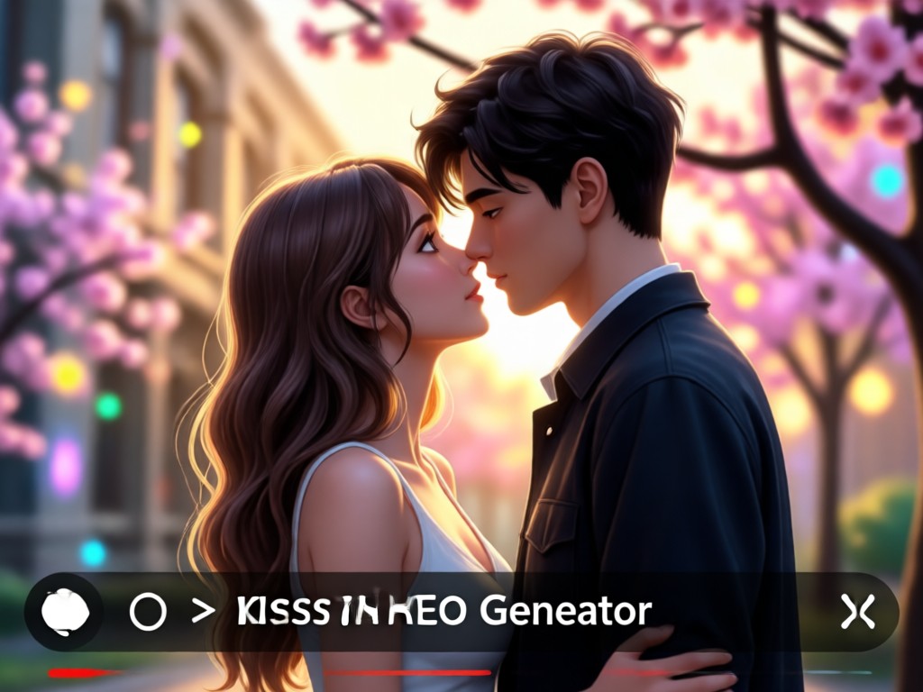 Close-up of emotional AI kiss animation