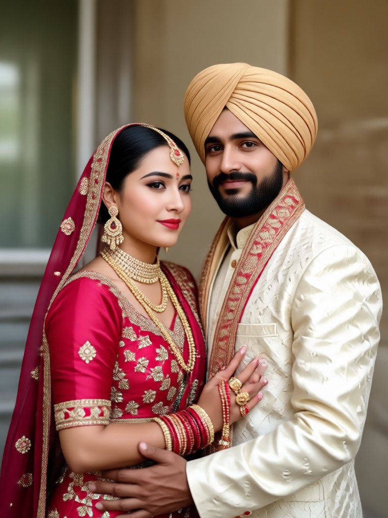 Punjabi bride and groom AI portrait with chooda
