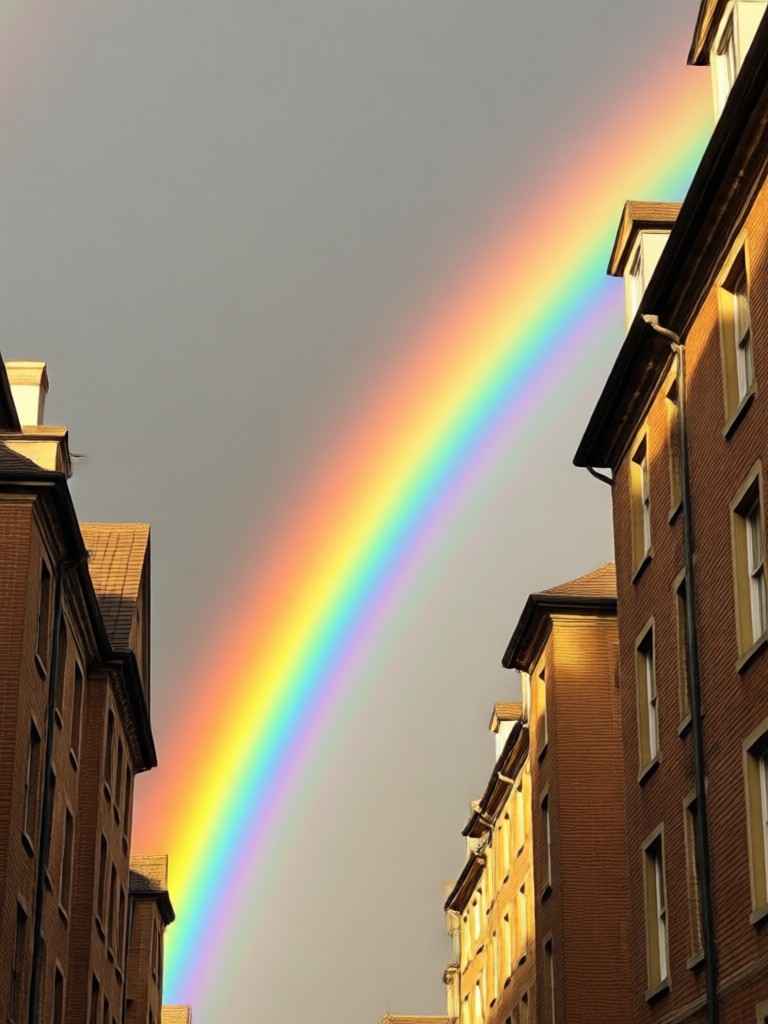 Double rainbow in urban cityscape
