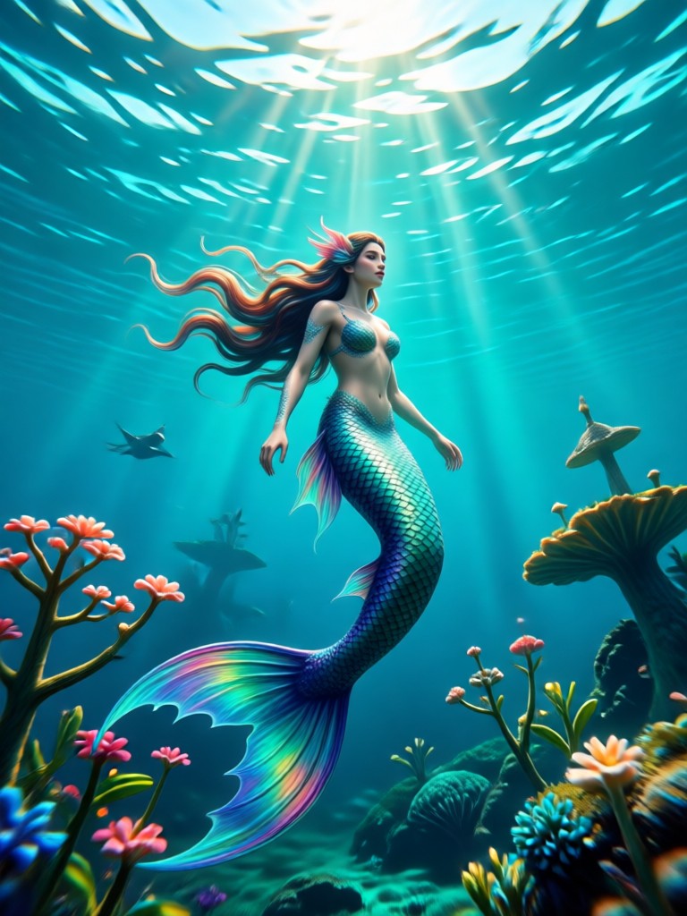 Filtro de sirena oscura con iluminación dramática y aura misteriosa