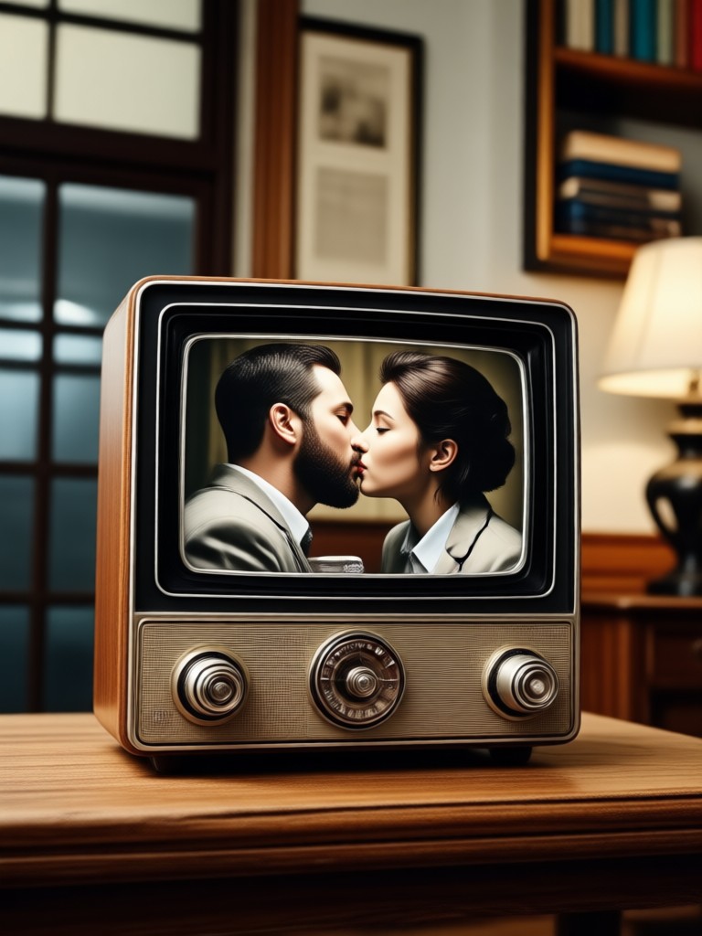 Smartphone menampilkan antarmuka generator video ciuman vintage Vividix