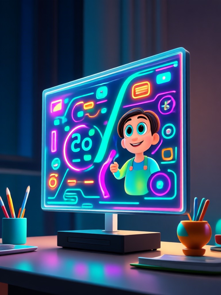 Cozy Pixar style interior scene with animated objects