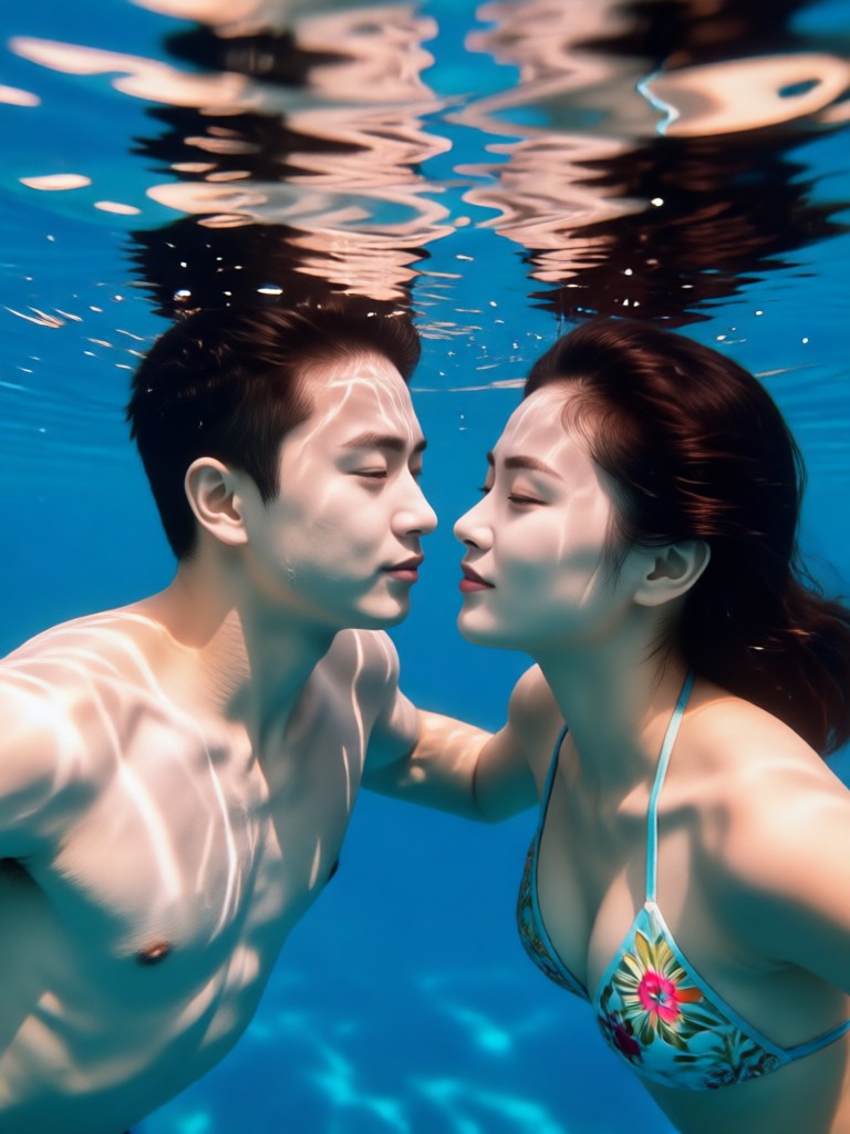 Sunset glow underwater couple portrait