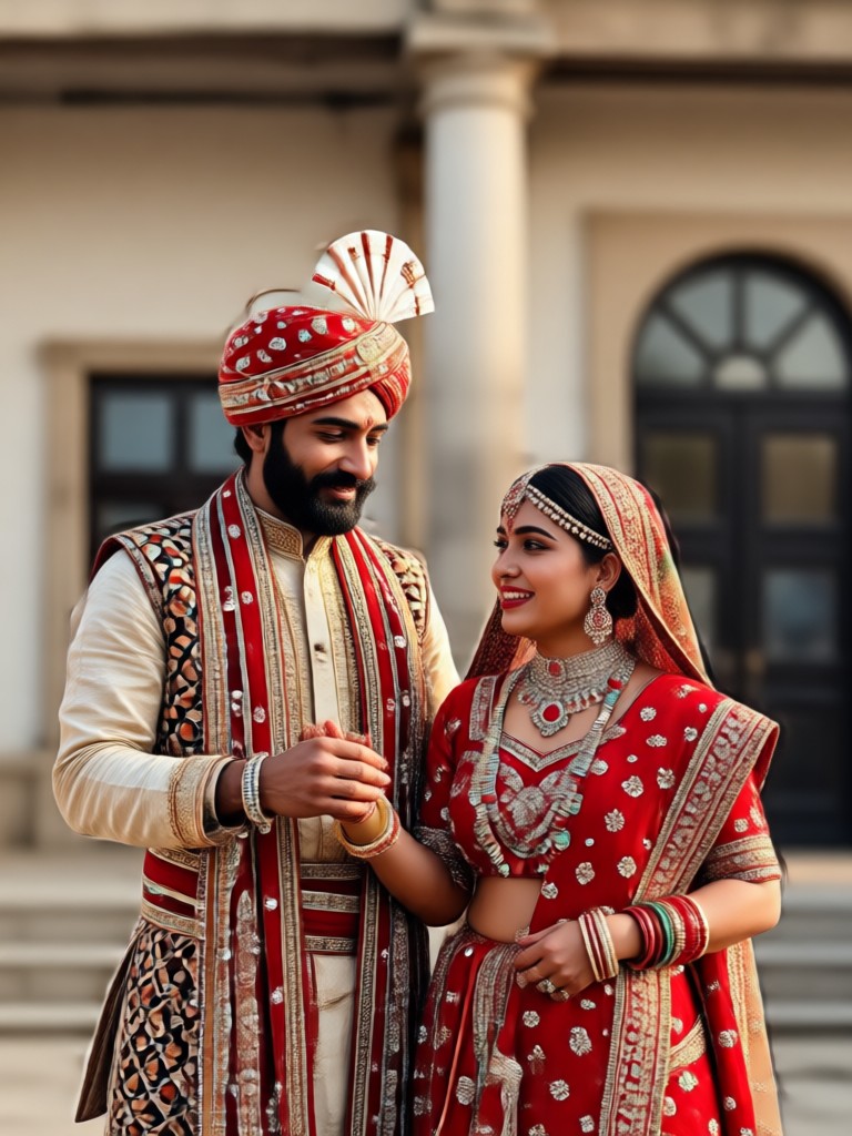 Desert sunset Rajasthani couple photo