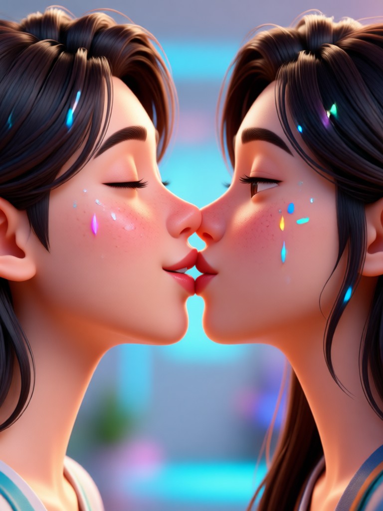 Fantasy elf avatars sharing a magical kiss