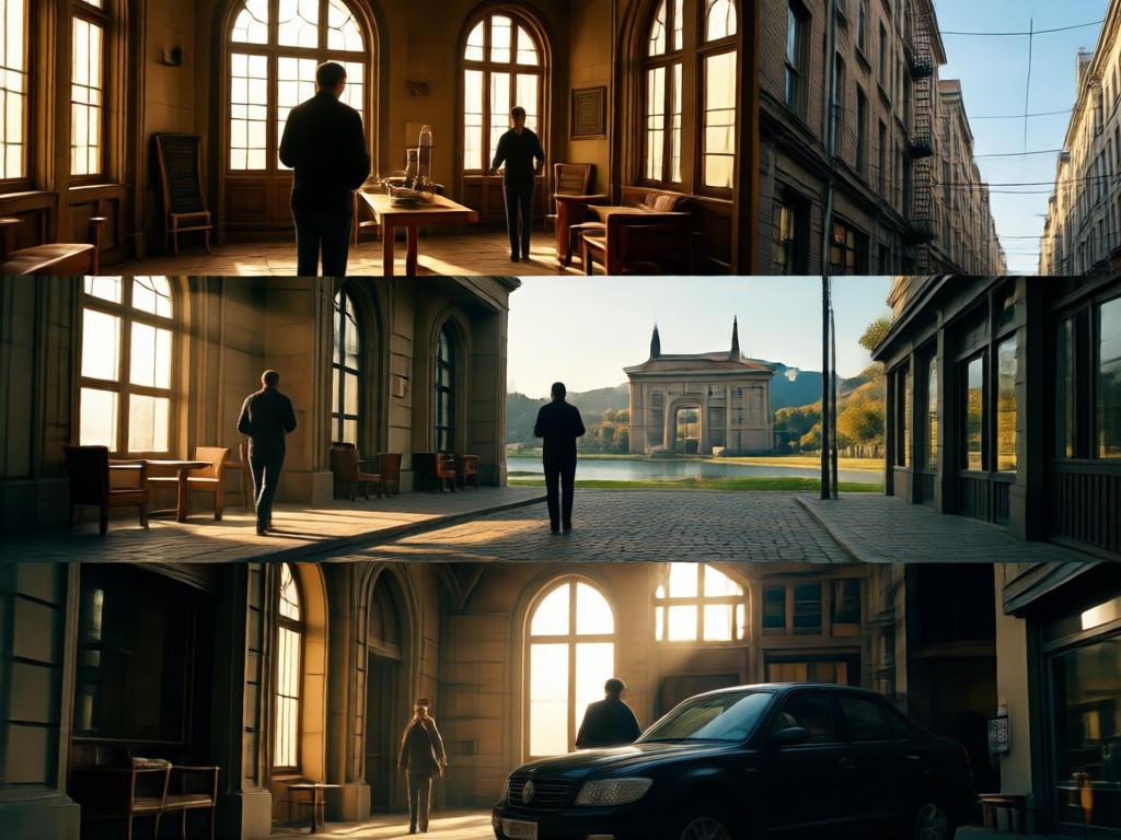 Vergleich zwischen Standardfoto und KI-bearbeitetem filmischen 3-Ebenen-Bild