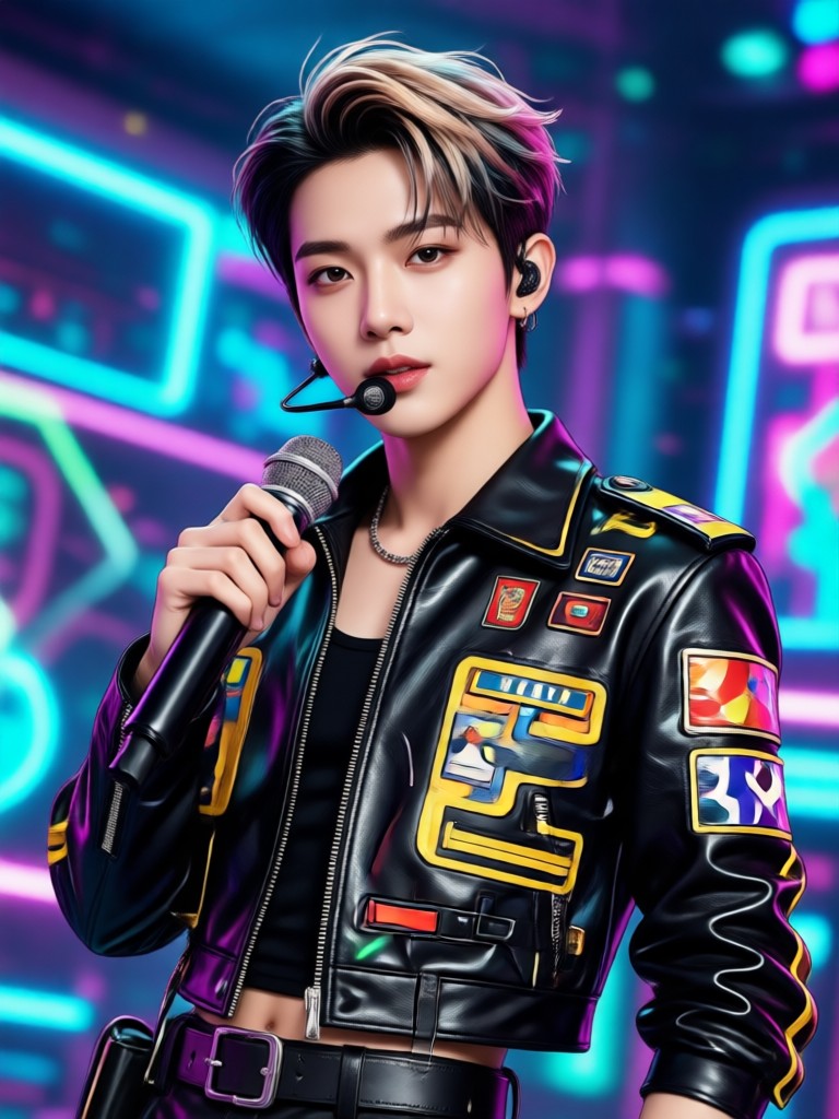 Foto sederhana dan bersih gaya trainee K-Pop AI