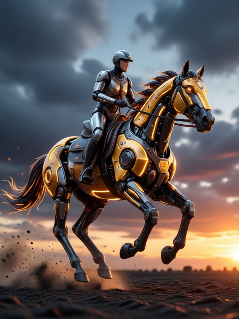 AI cyberpunk neon horse riding video
