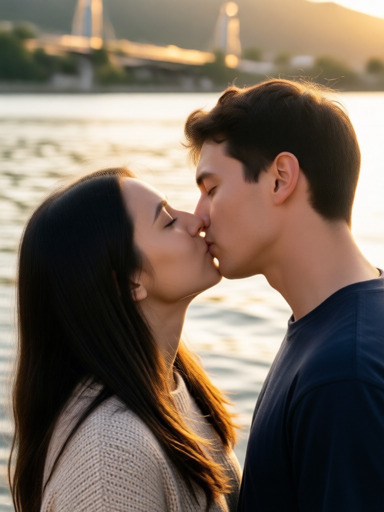 Transformación con efecto de beso grupal al aire libre