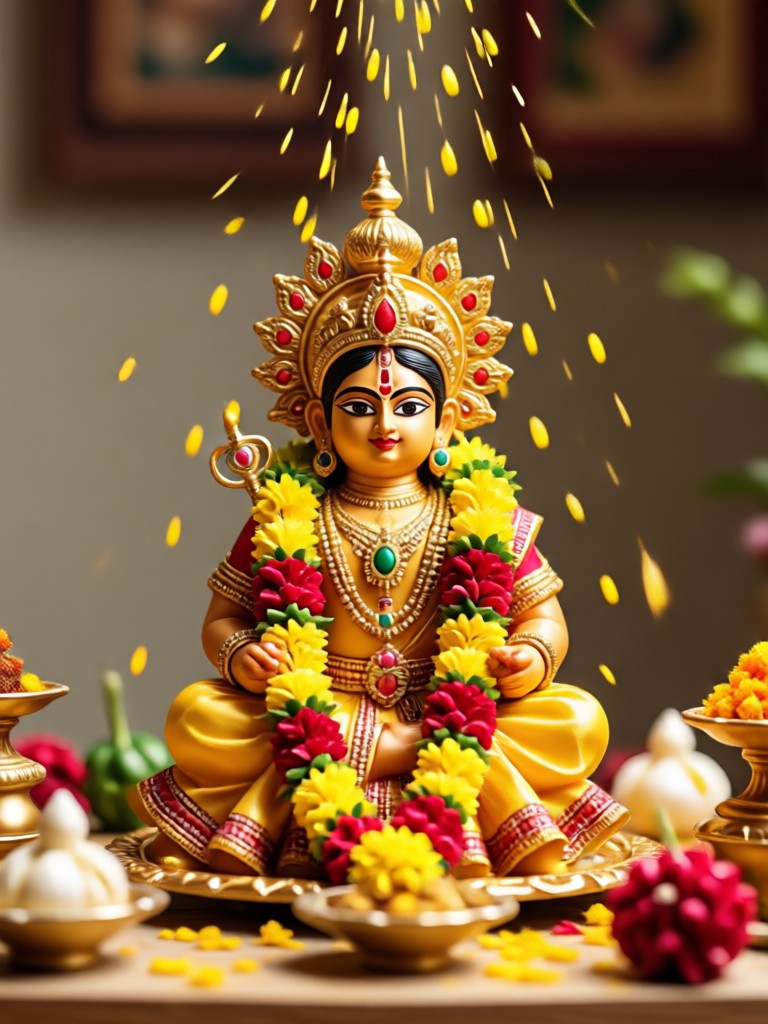 KI-erstellter Pooja-Thali und Kulisse für Lakshmi-Pooja-Foto