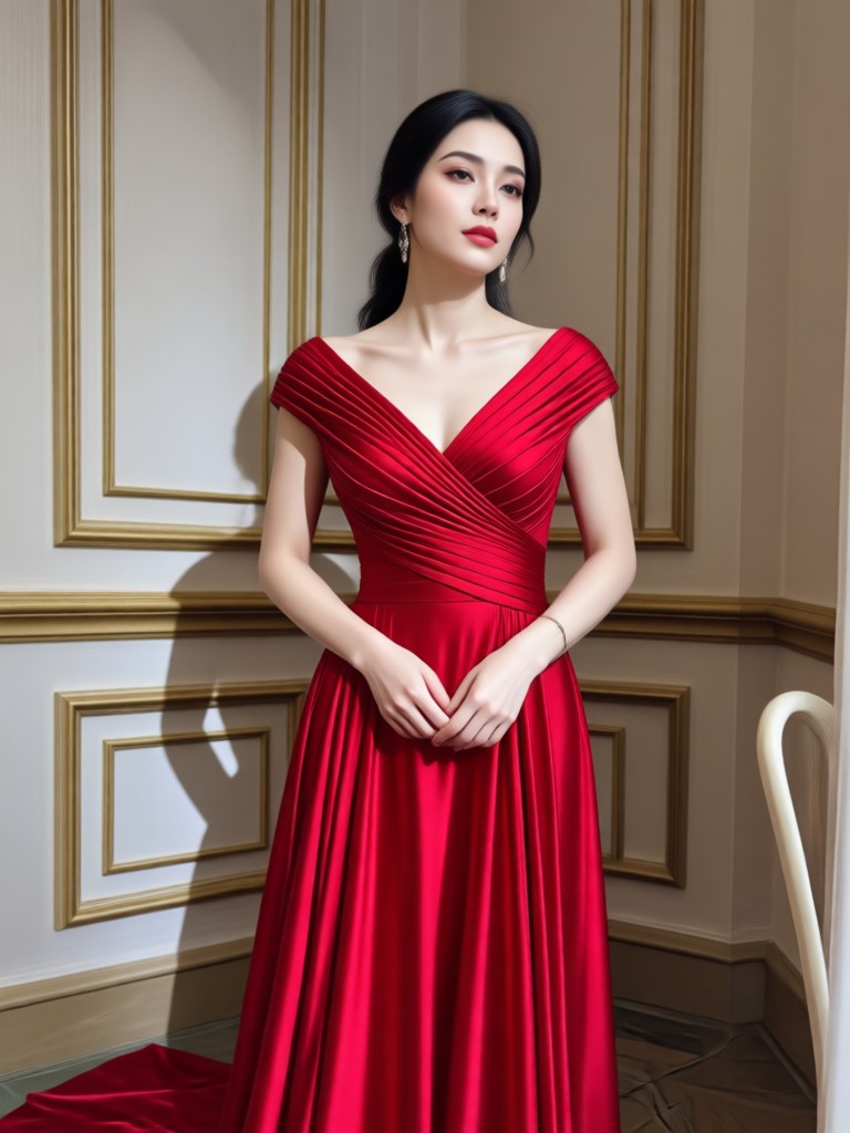 Royal ball gown in crimson AI filter