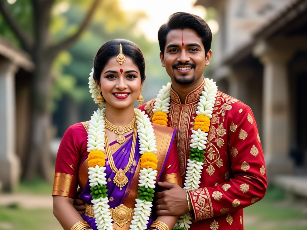 Side by side comparison showing original photo and AI generated Bengali traditional portrait