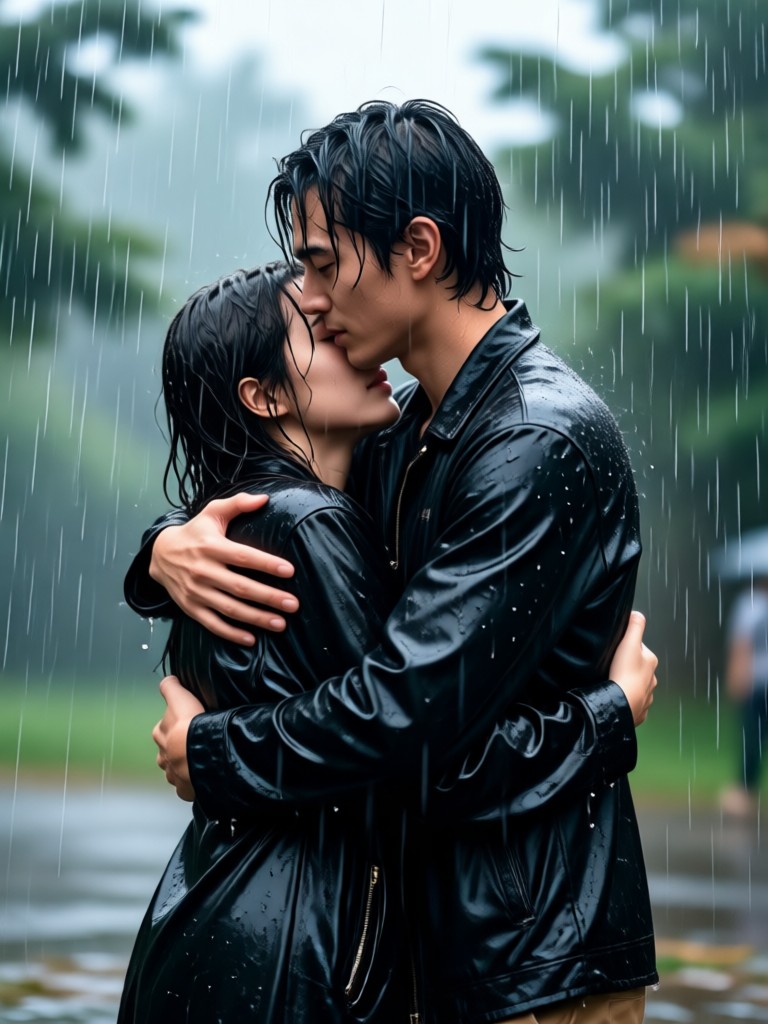 Viral style two photos rainy hug animation
