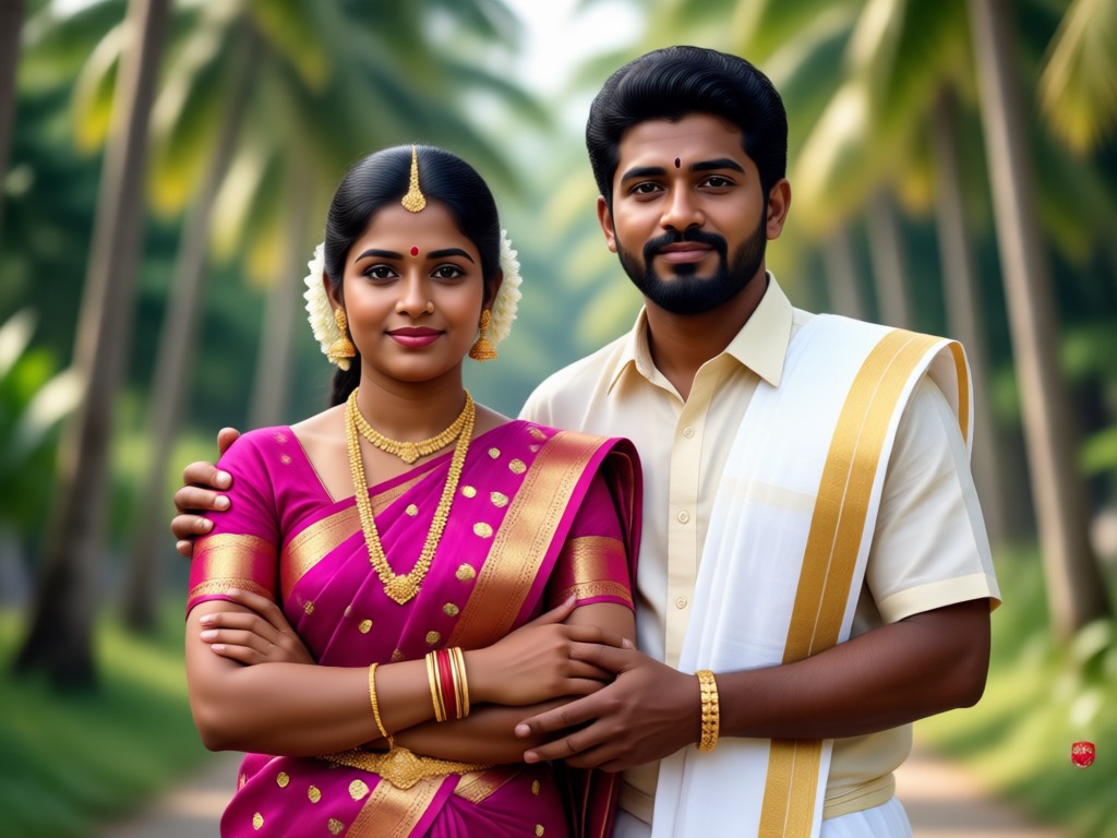 AI generated Kerala couple in a natural traditional pose