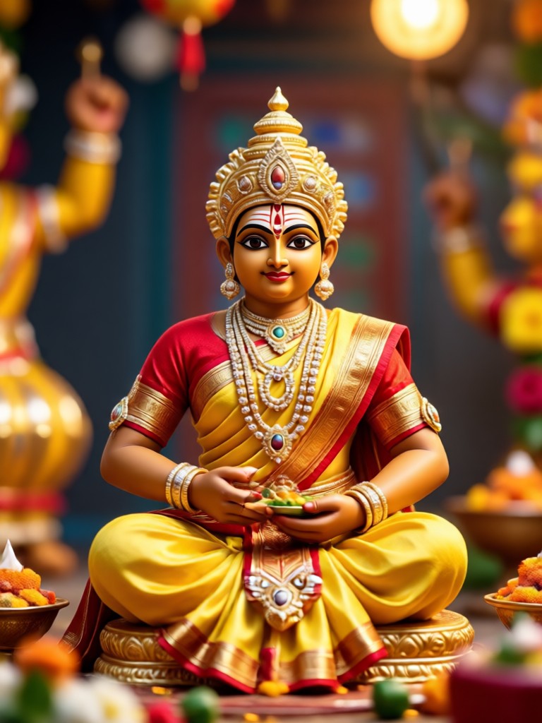 Traditionelles Kanchipuram-Seiden-AI-Porträt