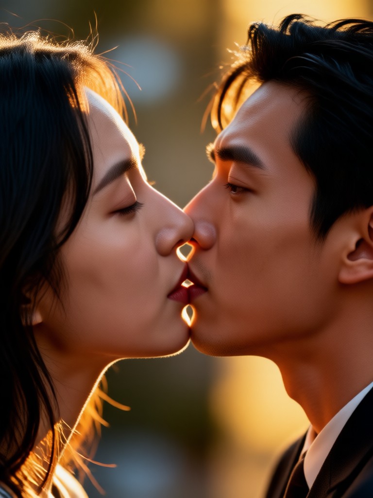 Sci-fi romance kiss scene AI generation