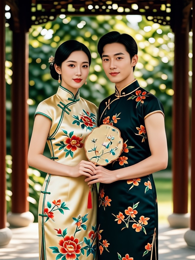 Modern floral pattern qipao photoshoot