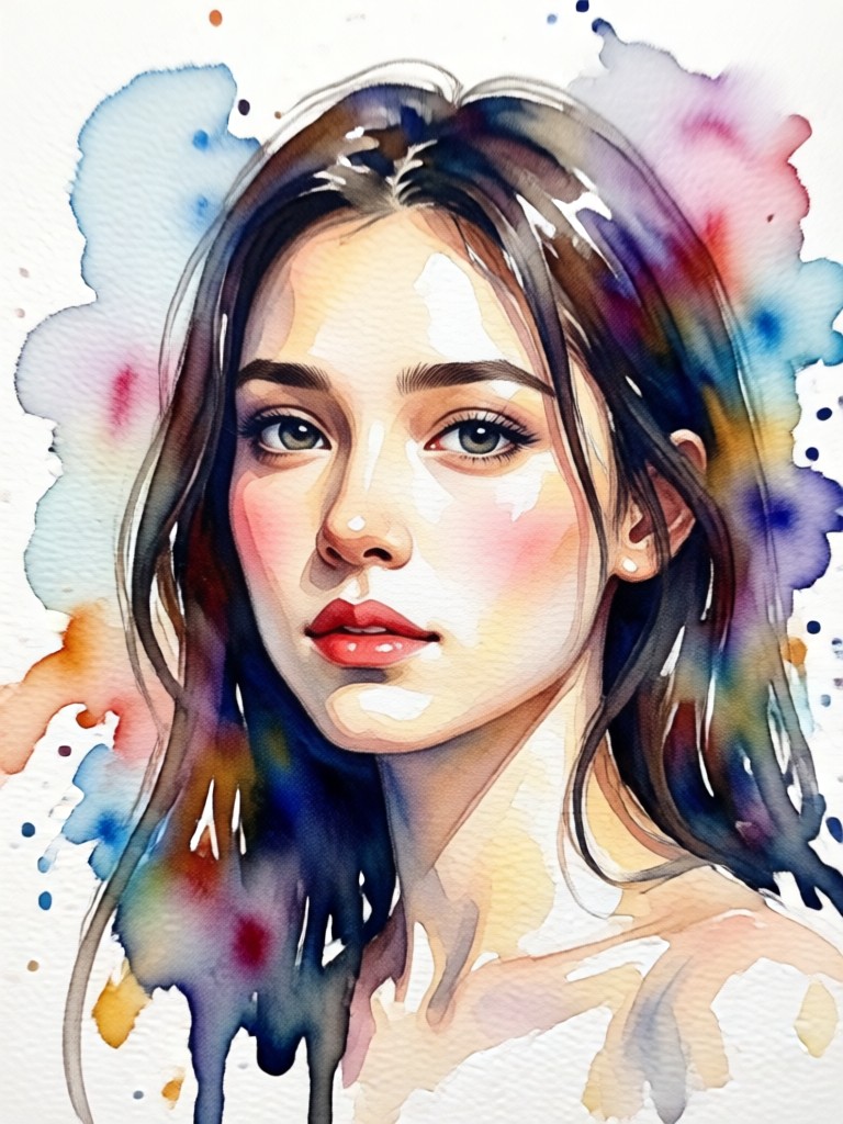 Classic watercolor portrait on textured paper