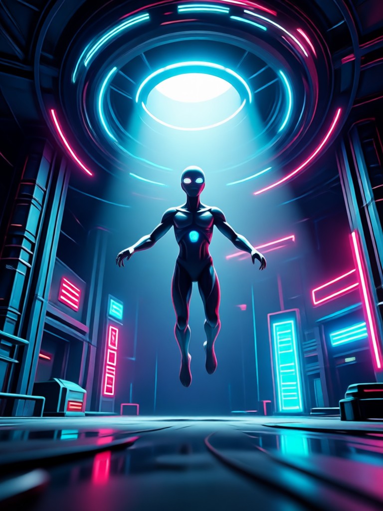 Nighttime alien abduction video with glowing beam