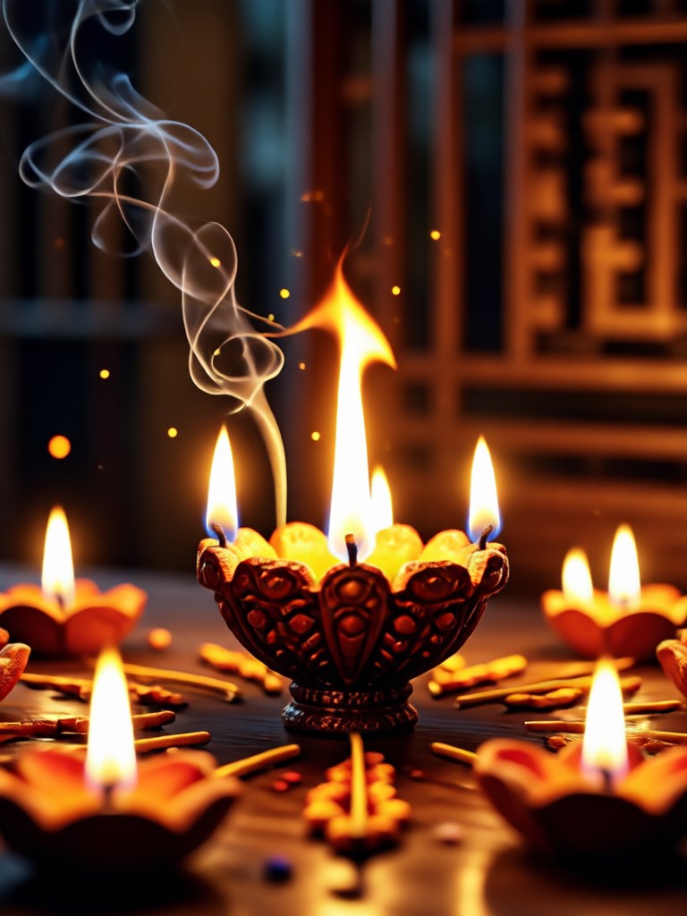 AI generated Diwali greeting card with Rangoli and fireworks