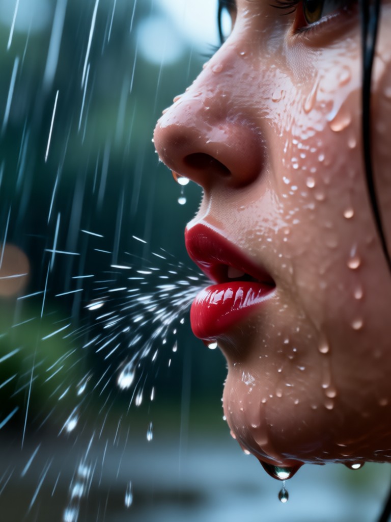 Escena de beso bajo la lluvia en blanco y negro con iluminación dramática