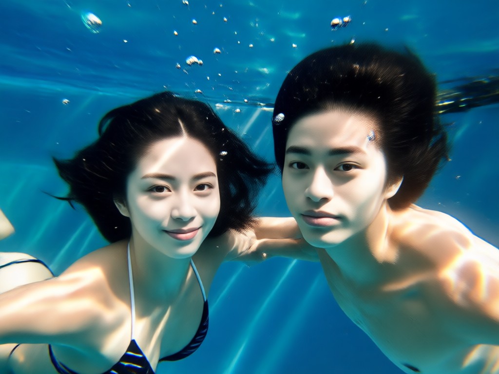 깊은 유대감을 상징하는 수중 커플 초상화
