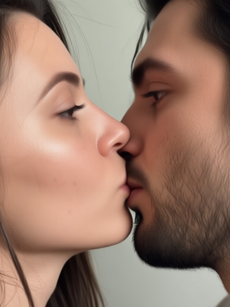 Couple portrait transformed into a sweet kiss animation