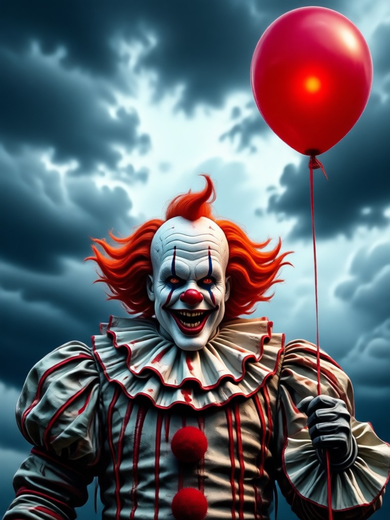Close up of AI Pennywise transformation showing detailed makeup