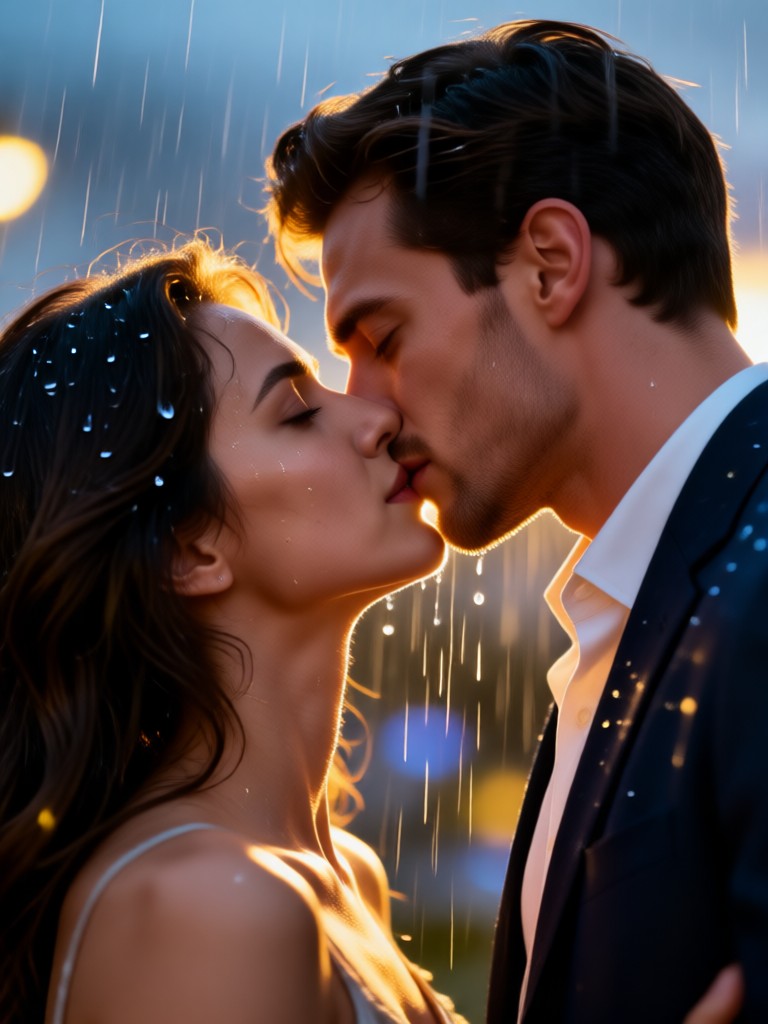 AI generated romantic drama kiss video scene