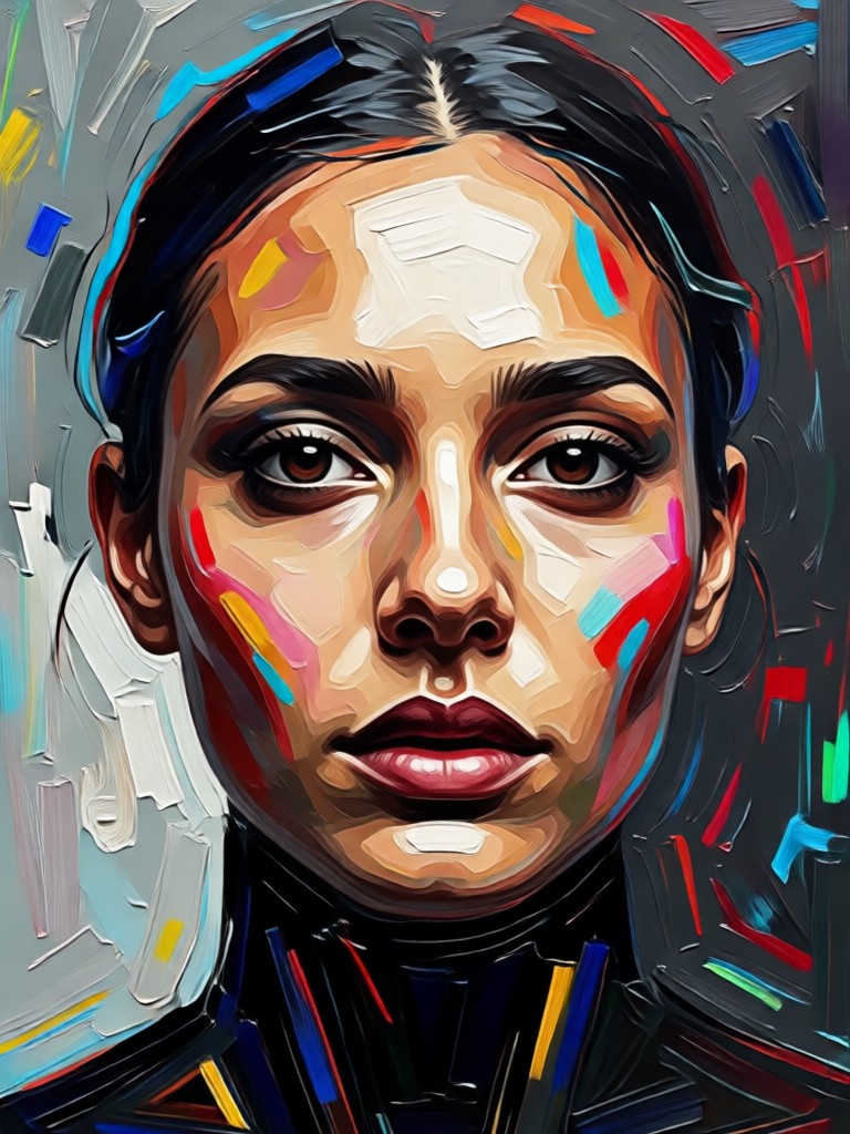 Dramatic red black AI portrait with shadow play
